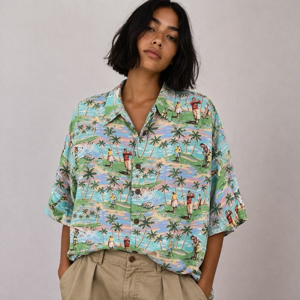 Reyn Spooner Art Eddy Y Golf AOP Hawaiian Vintage 90s Made Hawaii XL Extra Large - Picture 1 of 10